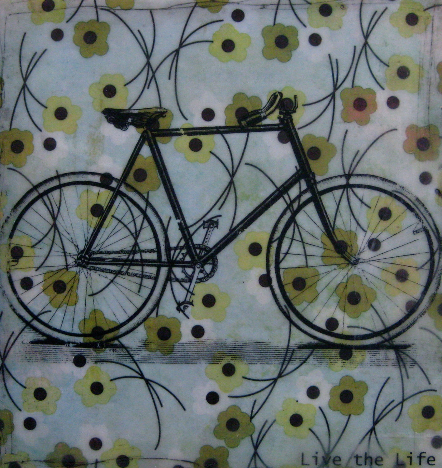 Bike, Freedom, flowers, spring, blue,  Live The Life, 8x8, Free Shipping in the USA