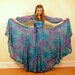 Vintage 1960s Italian Couture Evening Dress Maxi by La Mendola in Silk Jersey Floral Print, Blue Green Purple