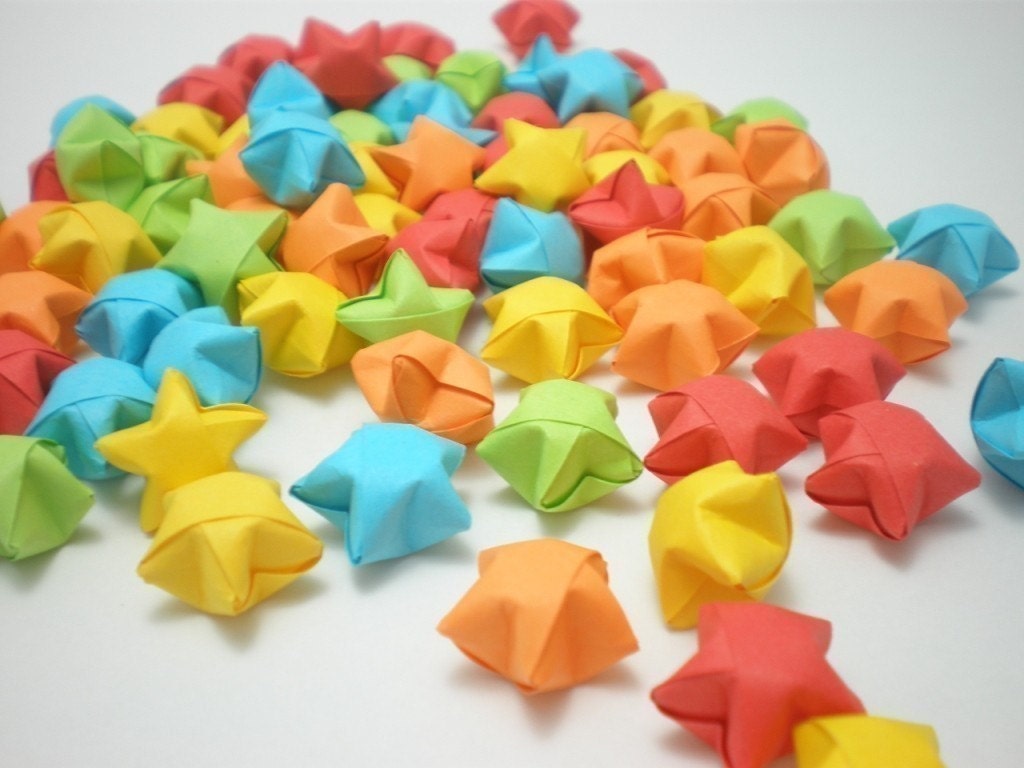 100 Rainbow Shower Origami Lucky Stars - custom order available