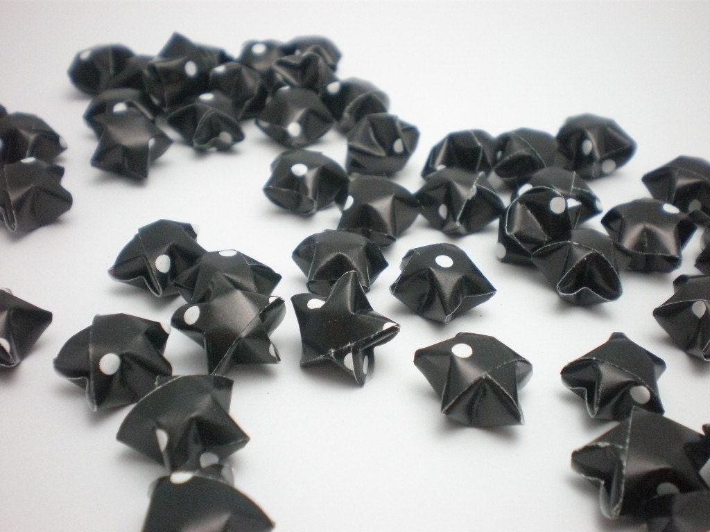 100 Mystic Black Polka Dots Origami Lucky Stars - custom order available