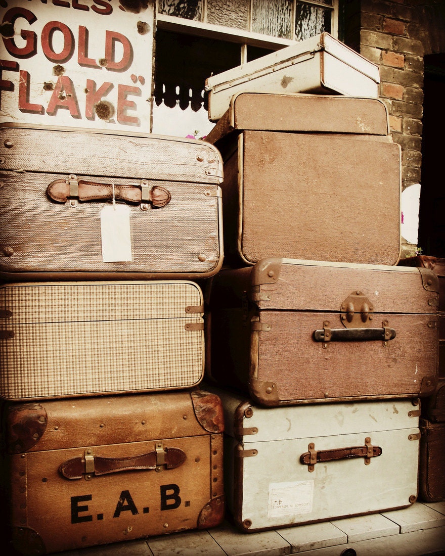 Vintage Suitcases Photograph Muted Tones Nostalgic 10x8 Print At The Station...