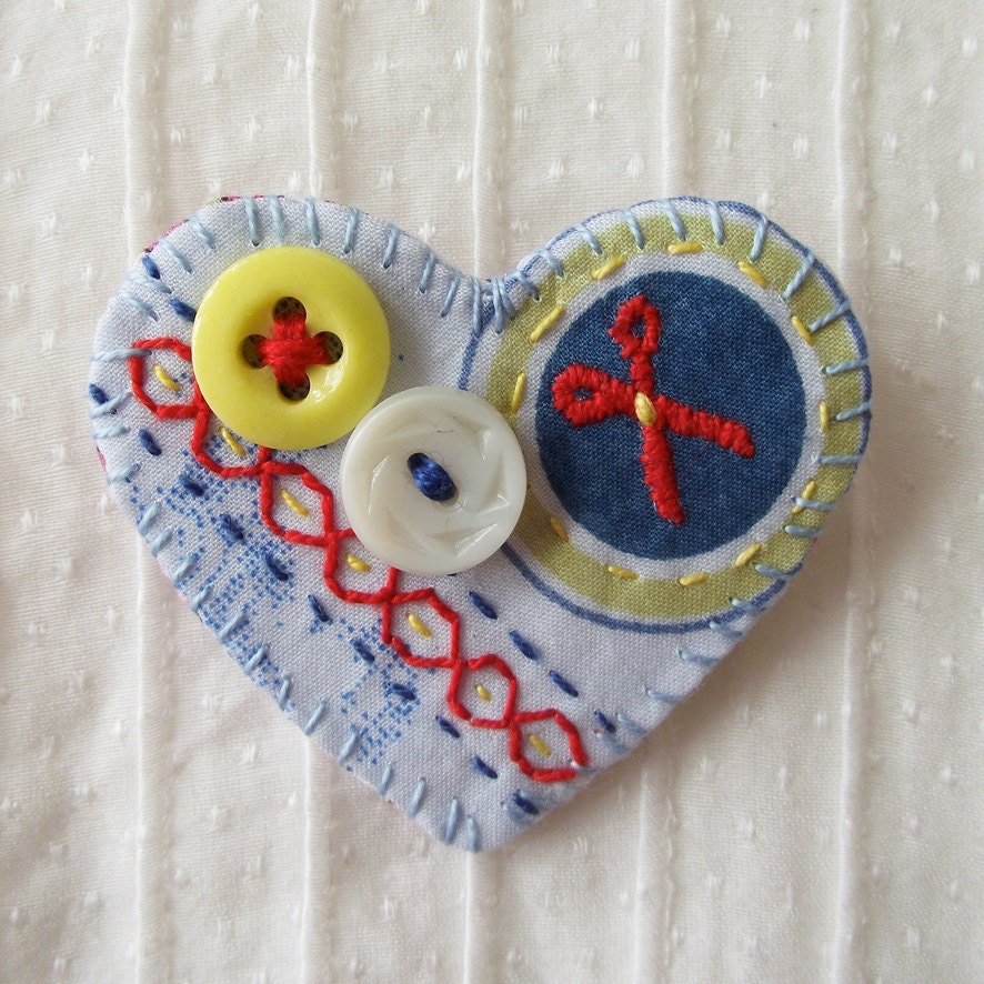 Buttons Scissors & Sew Love Token Brooch