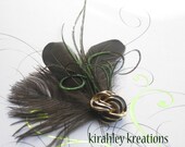EMILY -- Beautiful Chocolate Brown and Emerald Green Peacock Herl Feather Fascinator Hair Clip Headpiece for any occasion