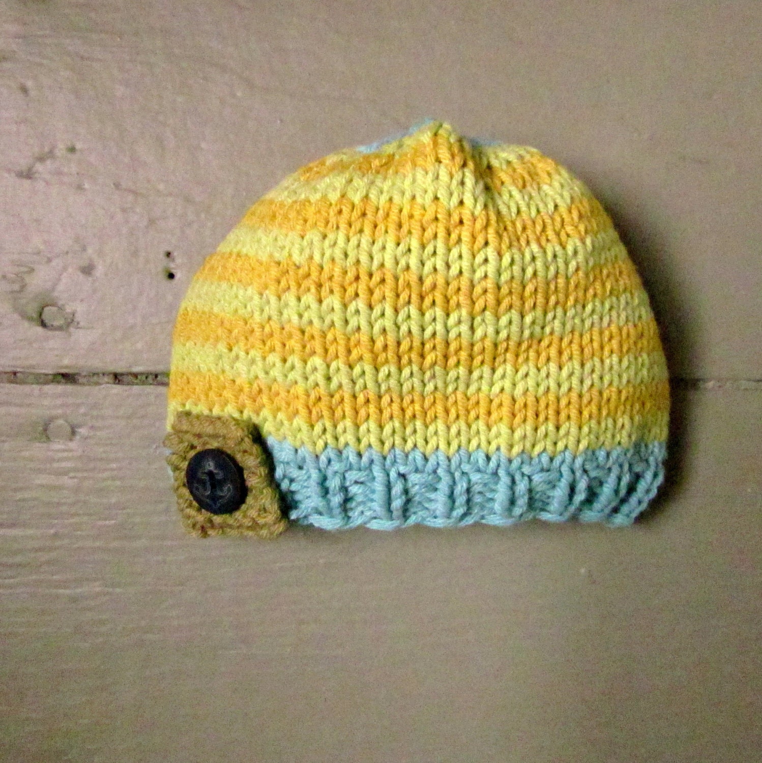 Baby boys knit hat, newborn baby hat, striped hat with button by Sweet Baby Dolly on etsy