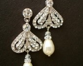 Pearl Earrings,Pearl Bridal Earrings,Rhinestone Bridal Earrings,Ivory or White Pearls,Rhinestone Earrings,Statement Bridal Earrings,LAUREL