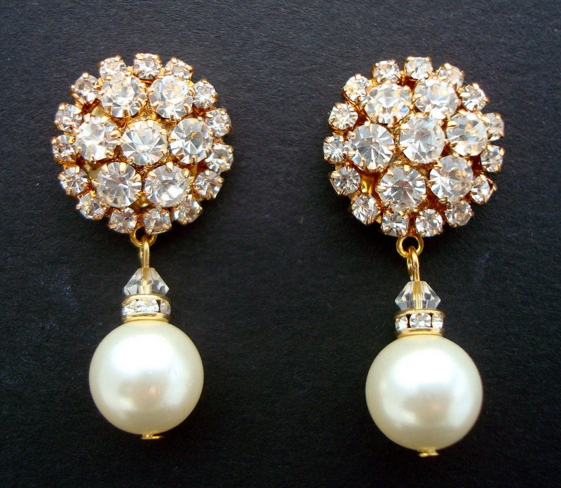 Bridal earrings,Rhinestone Bridal Earrings,Swarovski Pearls, Gold Bridal Earrings, Bridal Pearl Earrings, Bridal Stud Earrings, BRITNEY