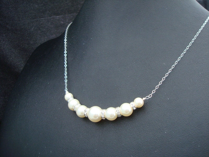 Bridal Necklace, Ivory Swarovski Pearls, Sterling Silver Chain Necklace, Bridal Pearl Necklace, Bridal Classic Necklace, ROZLIN