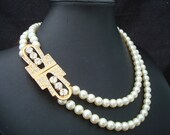 Pearl Necklace, Ivory or White Pearls, Pearl and Rhinestone Necklace, Gold Bridal Necklace,Statement Bridal Necklace,Pearl, Bride, CLEOPATRA
