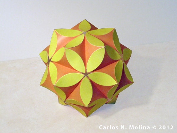 Paper Art - Sculpture - kusudama - Yellow, Orange
