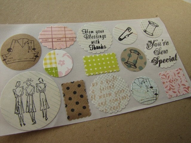 Stickers,Scrapbooking Embellishment,Envelope Seals,Labels- Vintage Sewing Set