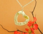 BELIEVE ALL Is WELL- Fine & Argentium Sterling Silver Hand Stamped Metal Clay 22kt Gold Inspirational Necklace Heart Flowers- Free Shipping