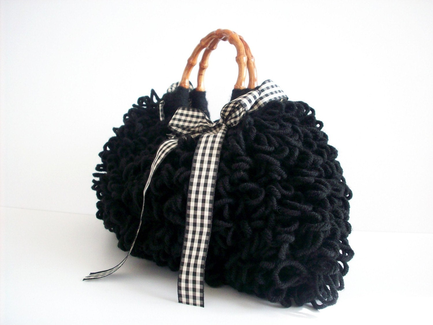 Crochet Tote bag, Crochet bag NzLbags Handmade,  pouch, Crocheted Handbag Shaggy Black, fall autumn fashion, christmas gift idea