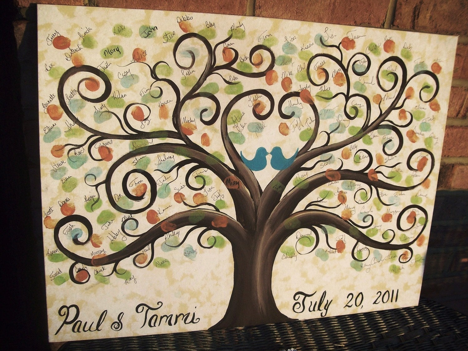 Wedding Thumbprint Guest Canvas....16 x 20....60 - 120 guests....Great Wedding guest book alternative