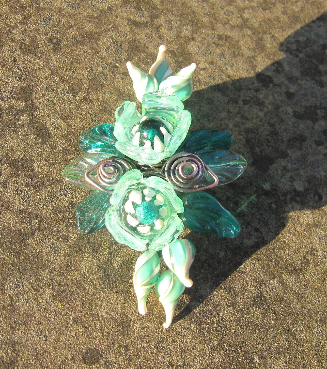 One of a kind handmade lampwork corsage brooch - Jade Rose