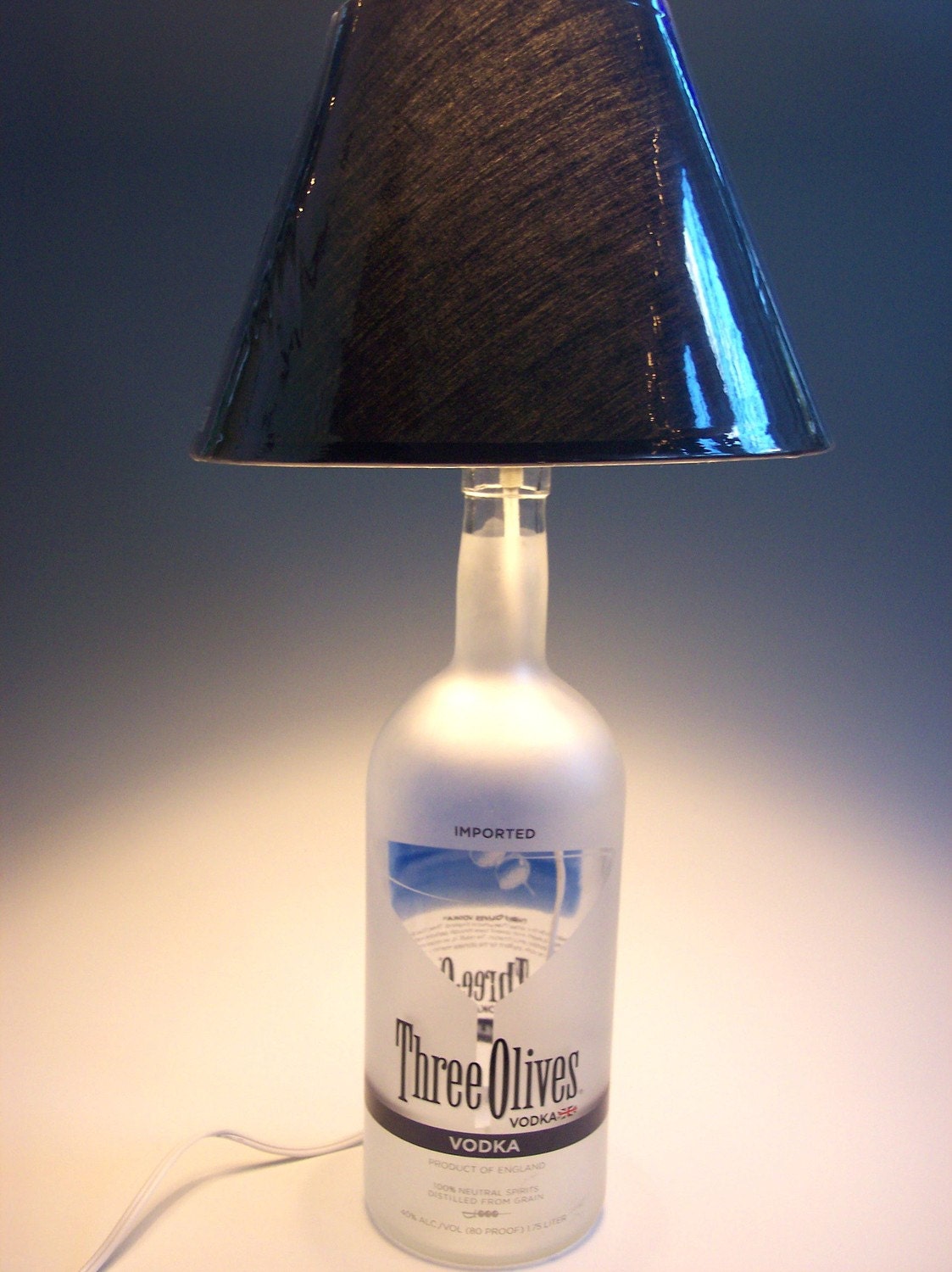 Upcycled Recycled Three Olives Vodka Bottle Table Lamp Bar Home Decor