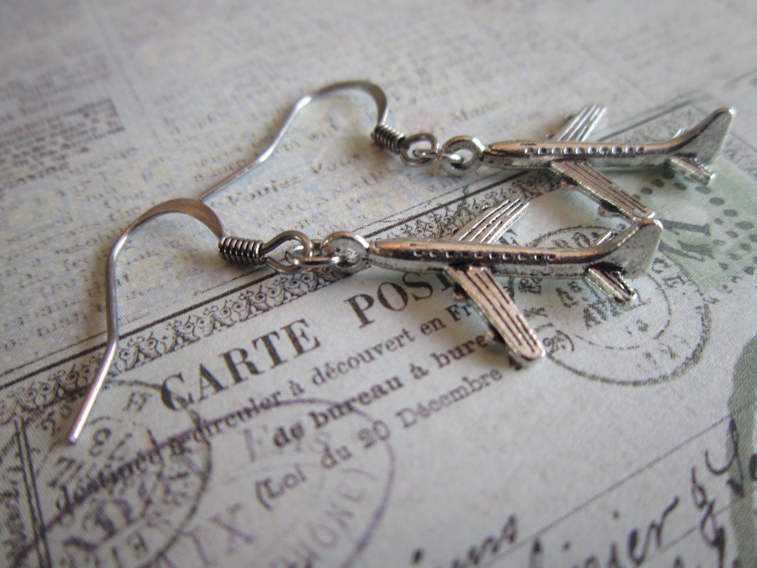 Silver Dangle Airplane Earrings