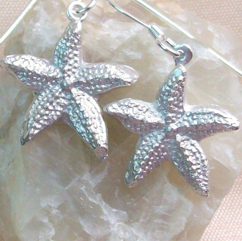 PMC silver earrings, Starfish Earrings, Silver Starfish Earrings