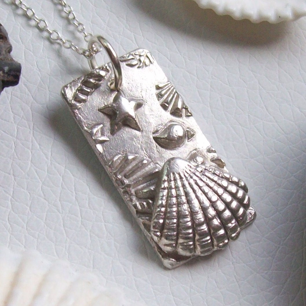 Artisan Silver Jewelry, Silver Seashore Necklace, PMC Silver Necklace