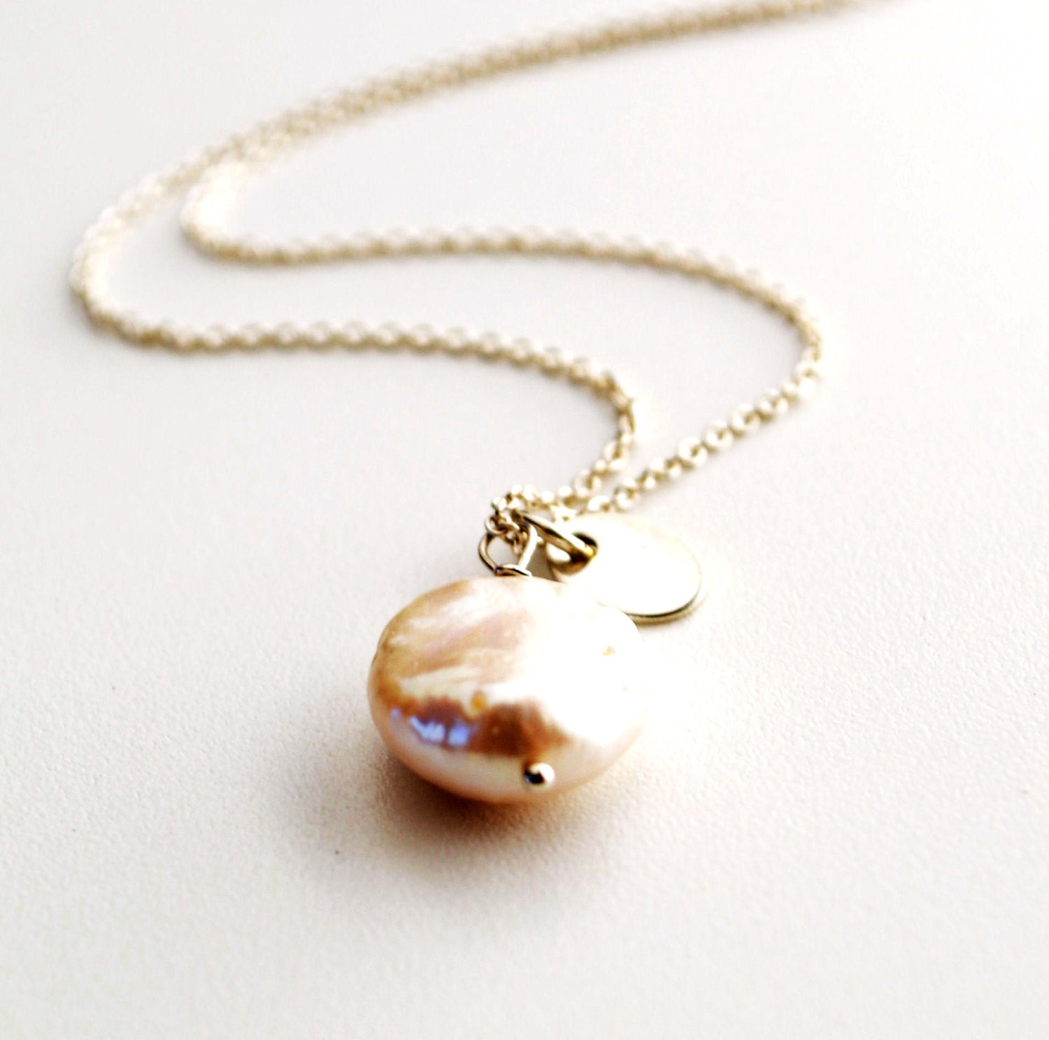 White Coin Pearl & Custom Initial Sterling Silver Necklace, Mother's Day Necklace