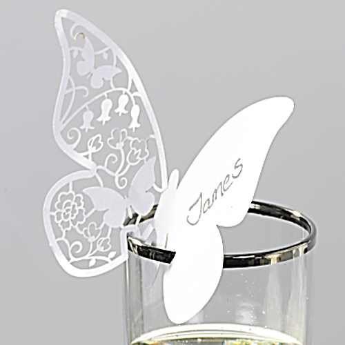 50 Butterfly Paper Place Card / Escort Card / Wine Glass Card Paper for Wedding Party