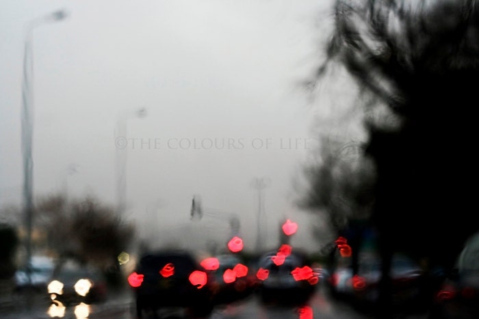 Bokeh Rain drops, rain, bokeh photography,rainy day, red, grey, black - thecoloursoflife