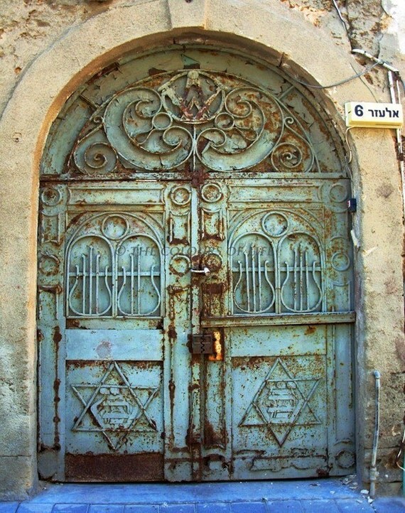 Doors photography, teal, rusty, Tel Aviv door, David star, synagogue, old synagogue door