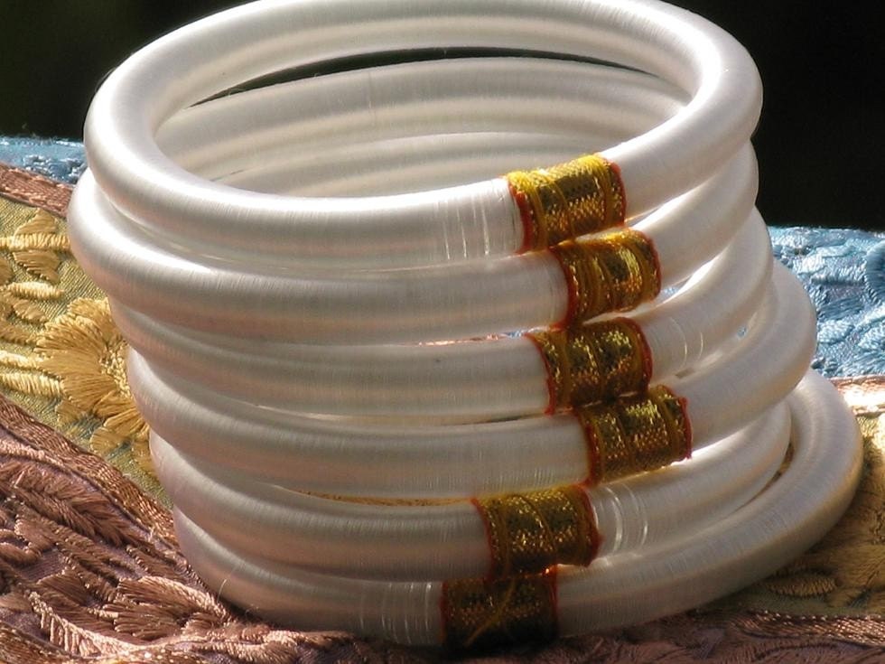 White Silk Thread Wrap Bracelet Bangles - Women Handmade Jewelry very Lightweight - Indian Bangles Perfect Winter,Summer, Baby shower
