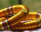2 Yellow Silk Thread Multicolor Wrap Bracelet Bangles - Women Handmade Lightweight Jewelry - Indian Bangles Perfect For Autumn, Fall - Funky