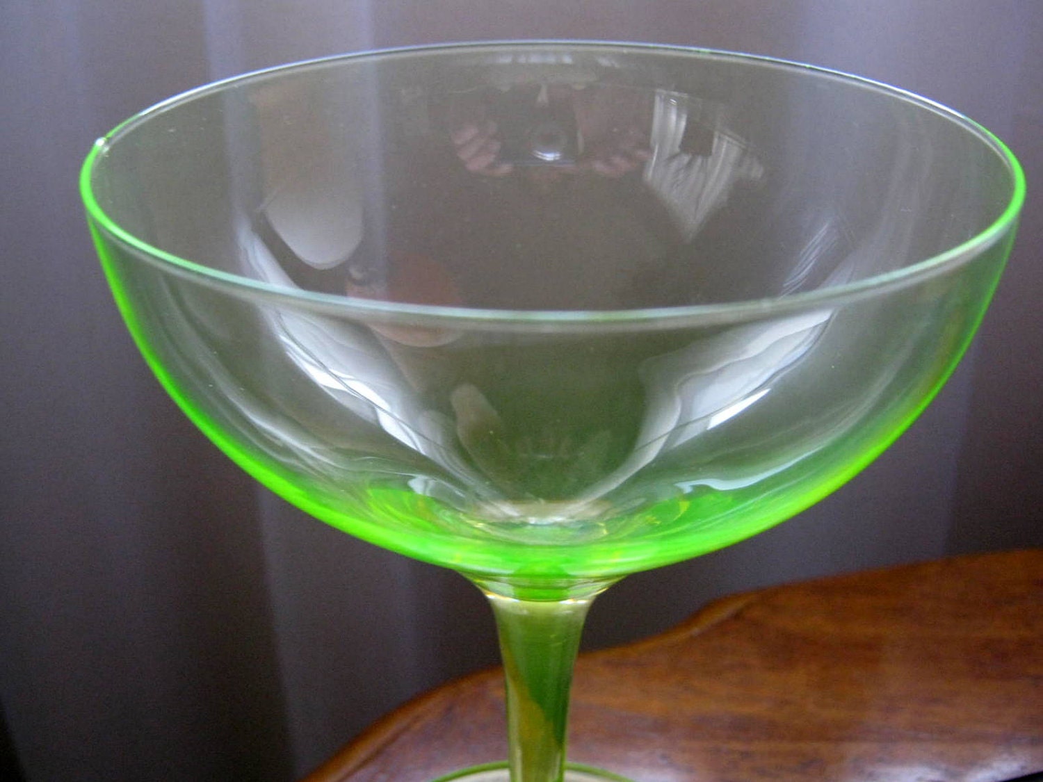 Vintage Depression Vaseline Glass Champagne Glass