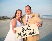 Large Just Married Sign Whimsical Rustic Shabby Chic Sign Hand Painted Wedding Sign Handmade