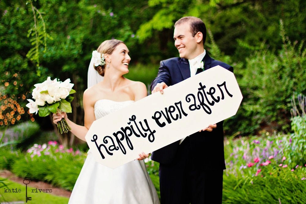 Large Happily Ever After Handpainted Wedding Sign for Reception Decoration and Photo Prop