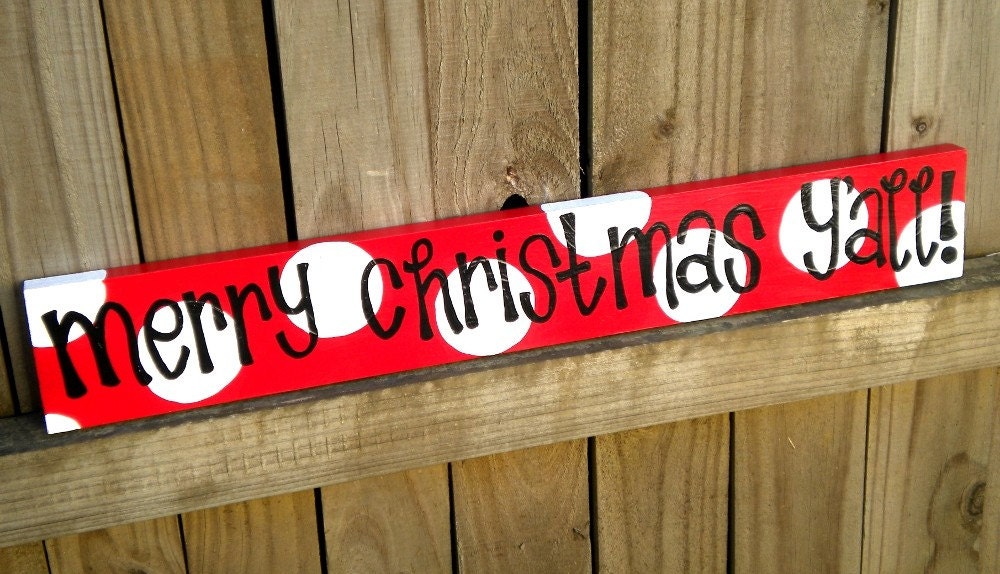 Merry Christmas Y'all red and white - christmas signs - cute polka dot sign, mantel or end table sign
