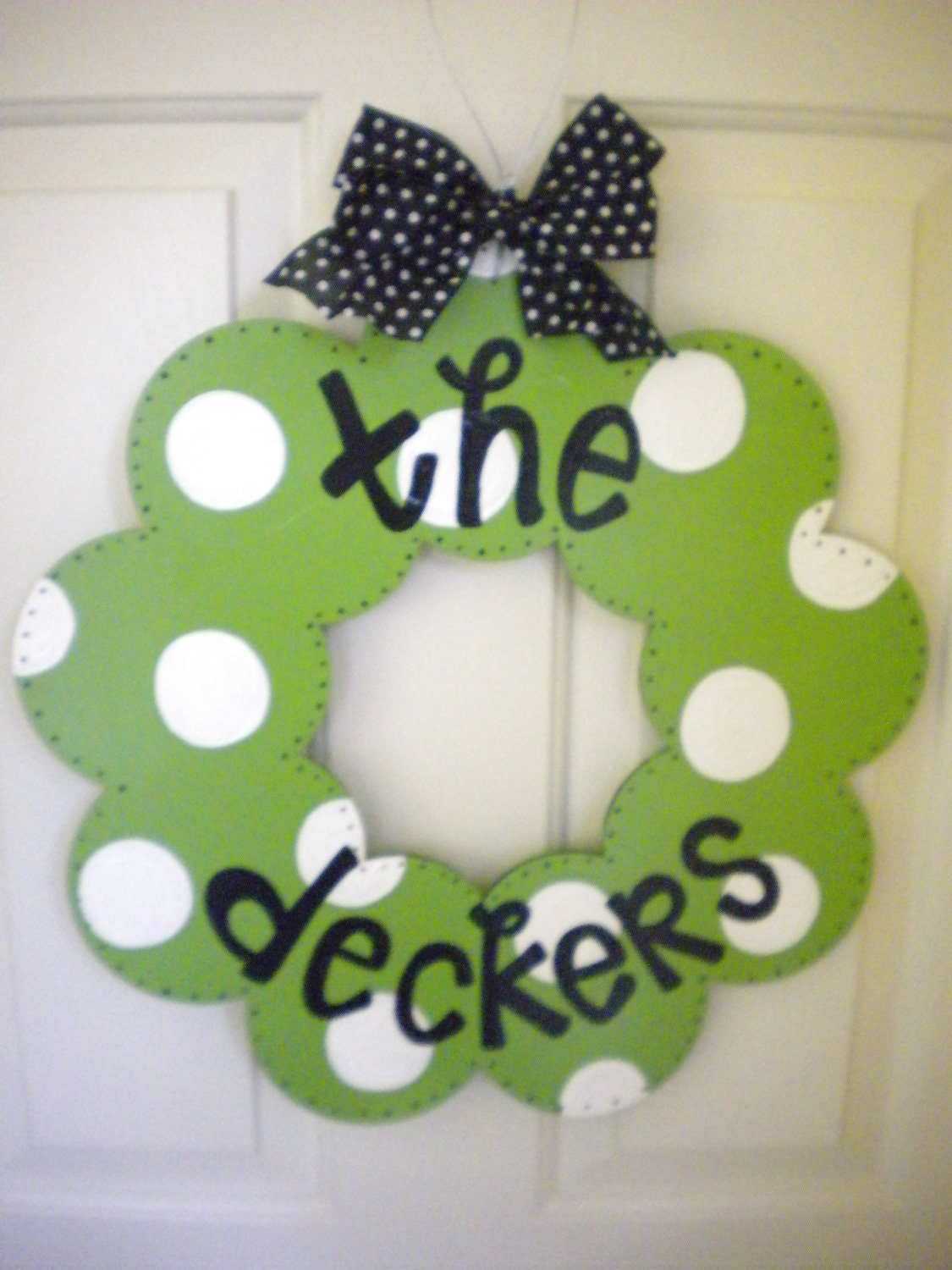 Personalized Polka Dot Family Wood Wreath - cute signs - polka dot signs - wedding gifts - family name signs