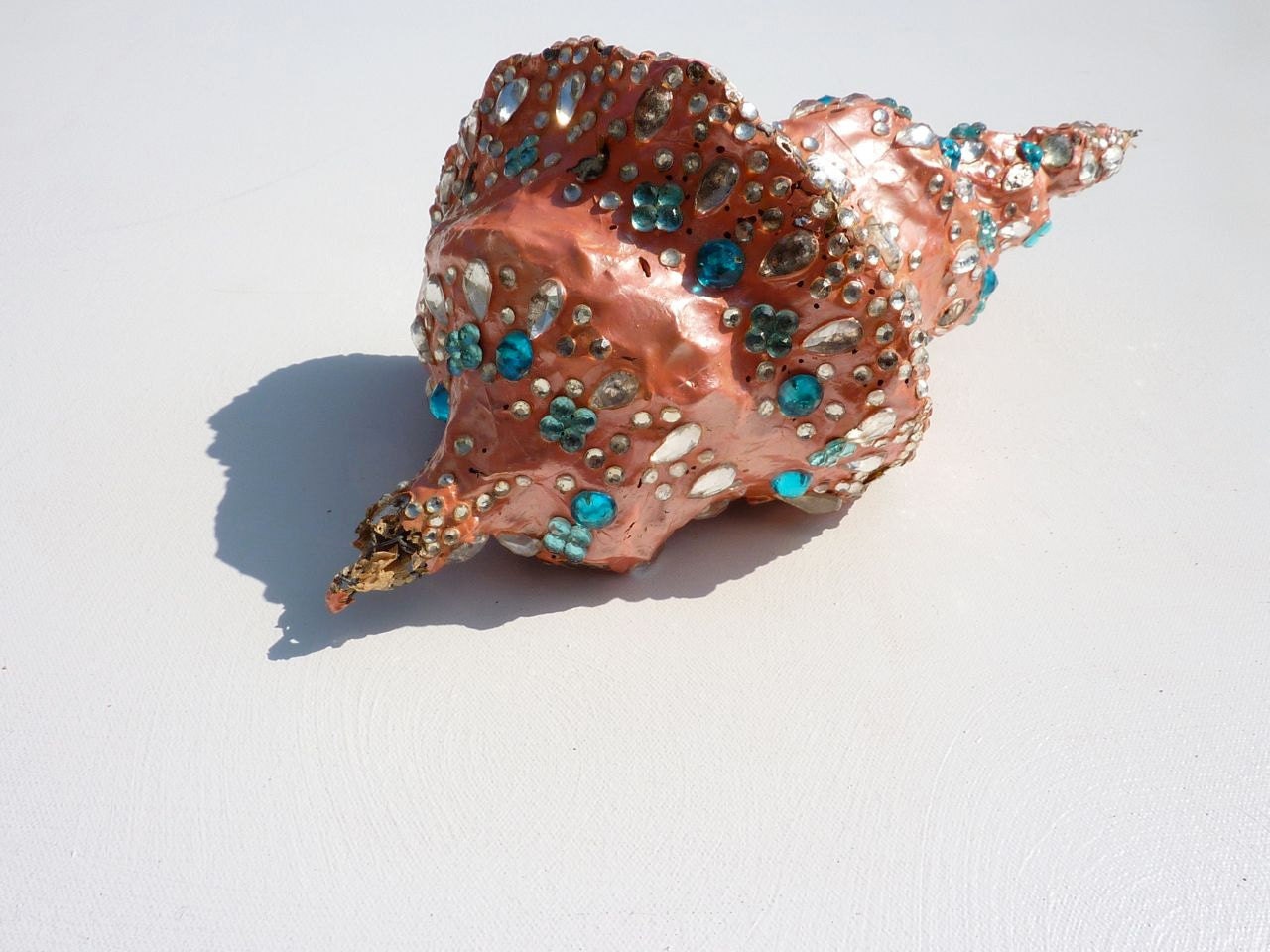 Funky Papier Mache Bejeweled Seashell