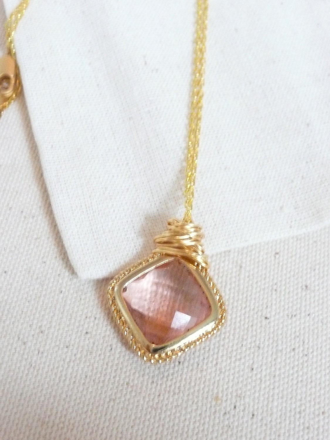 Gold Wire-Wrapped Pink Stone Necklace