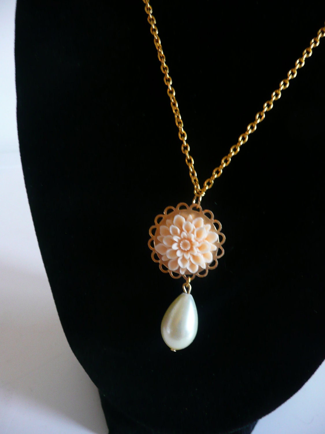 Dahlia & Pearl Drop Necklace