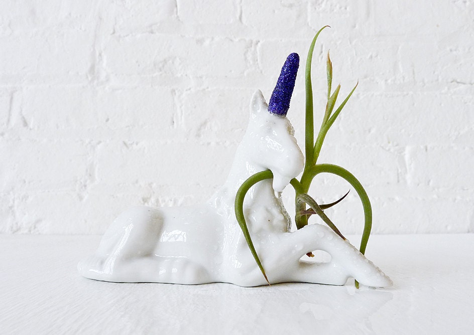 Reserved - Magic Unicorn Air Plant Garden - Purple Power Glitter uni Horn