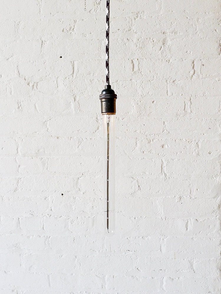 Mad Scientist Bare Bulb Tubular Light Pendant w/ Black & White Color Cord