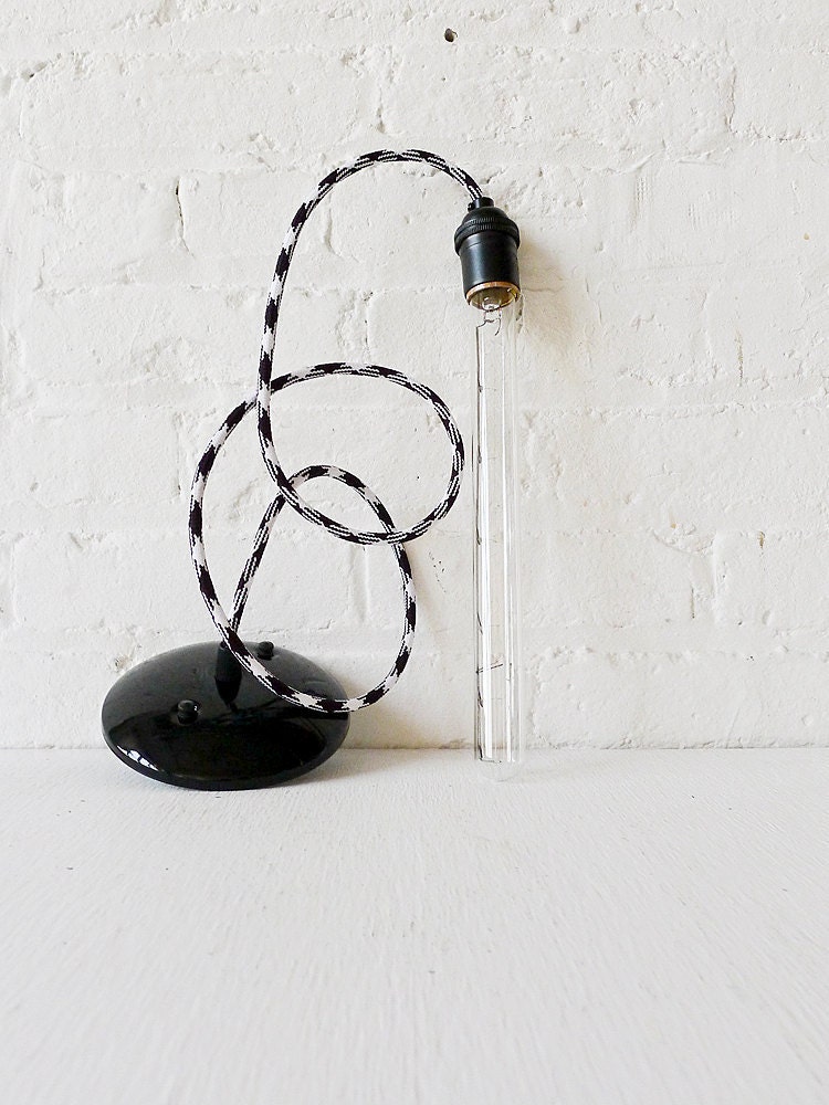 Mad Scientist Bare Bulb Tubular Light Pendant w/ Black & White Color Cord