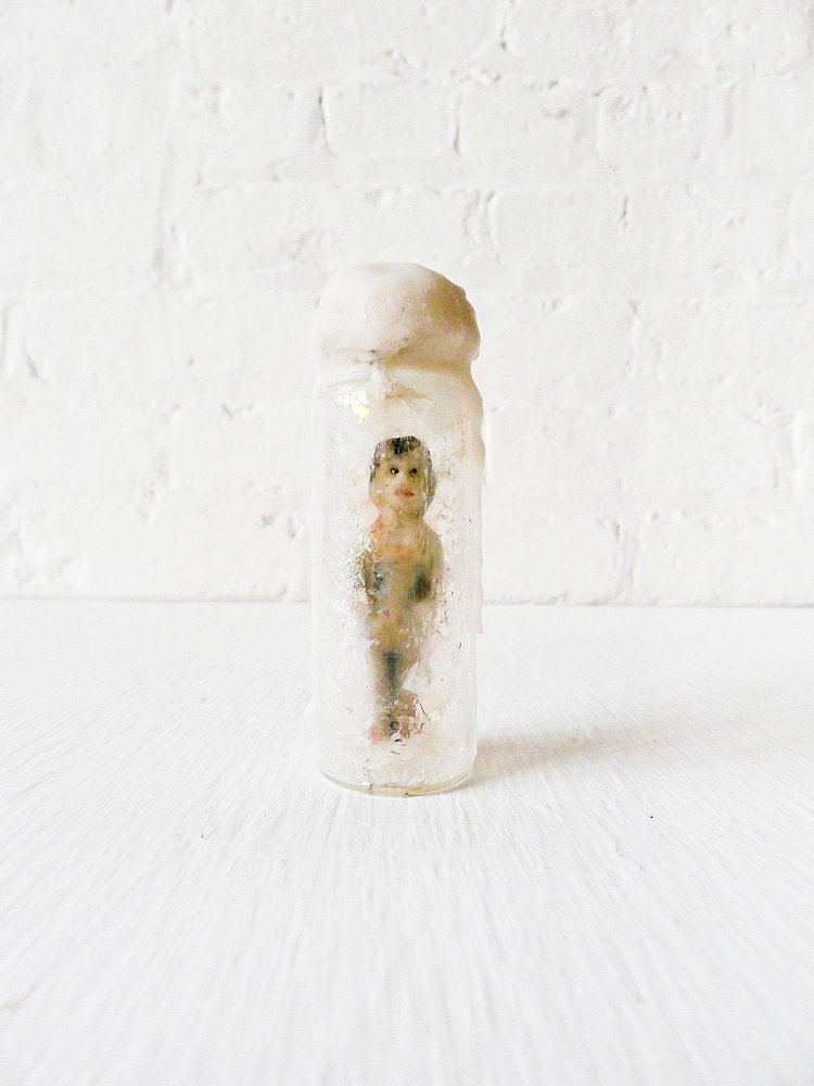 Vintage Doll Trapped in Magic Storm Wax Vial