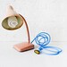 Vintage Industrial Desk Lamp- Pale Pink Retro Gooseneck with Baby Blue Cloth Cord