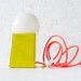 15% SALE - Vintage Yellow Cube Bowl Mod Lamp w/ Neon Pink Color Cord