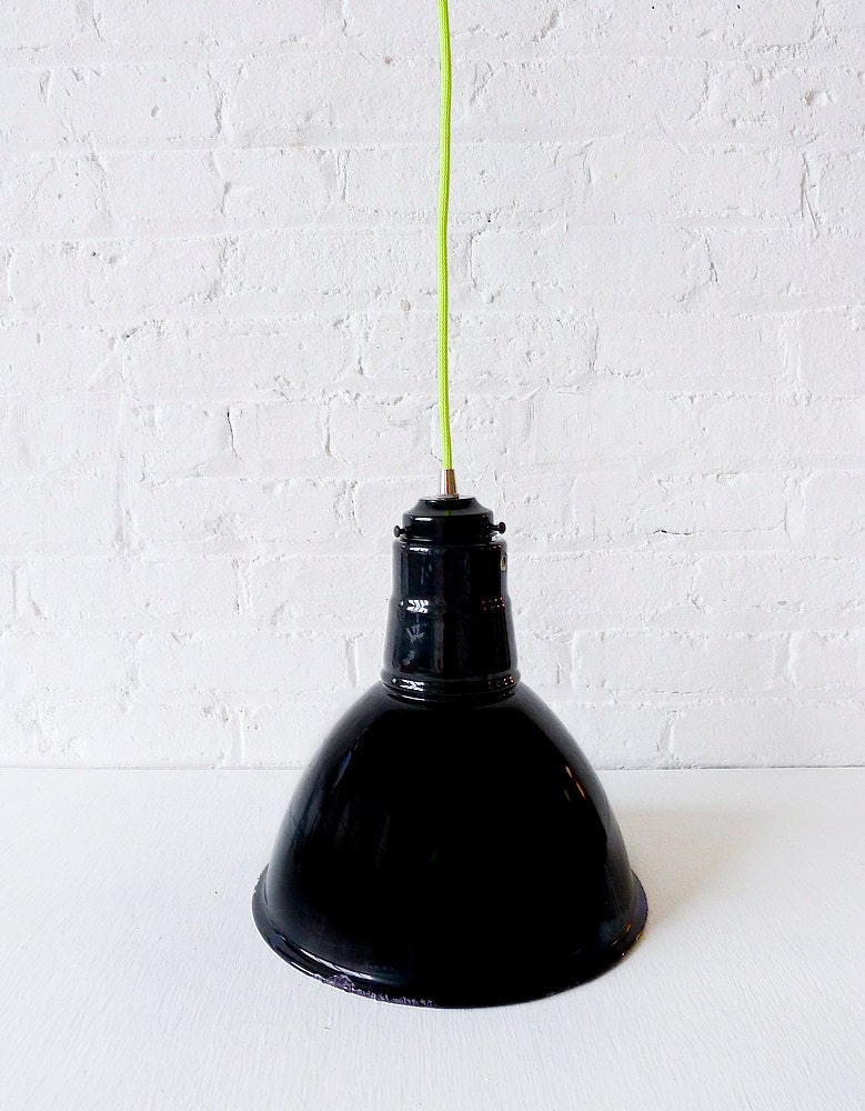 Pendant Light - Vintage Industrial Gas Station Factory Lighting with Neon Yellow Net Color Cord