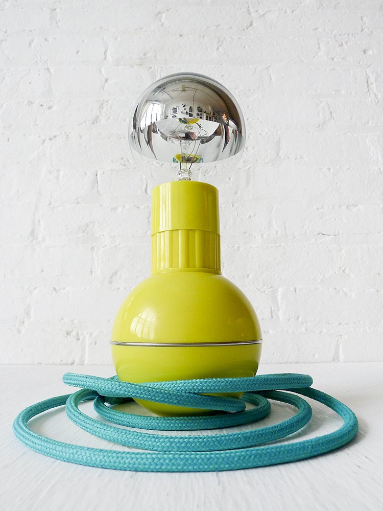 Retro Atomic Mid-Century Wobble Ball Light with Aqua Green Blue Color Cord