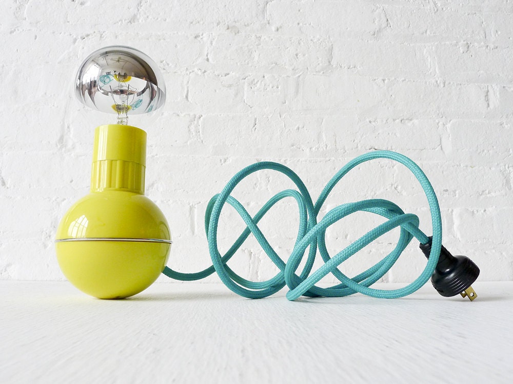 Retro Atomic Mid-Century Wobble Ball Light with Aqua Green Blue Color Cord