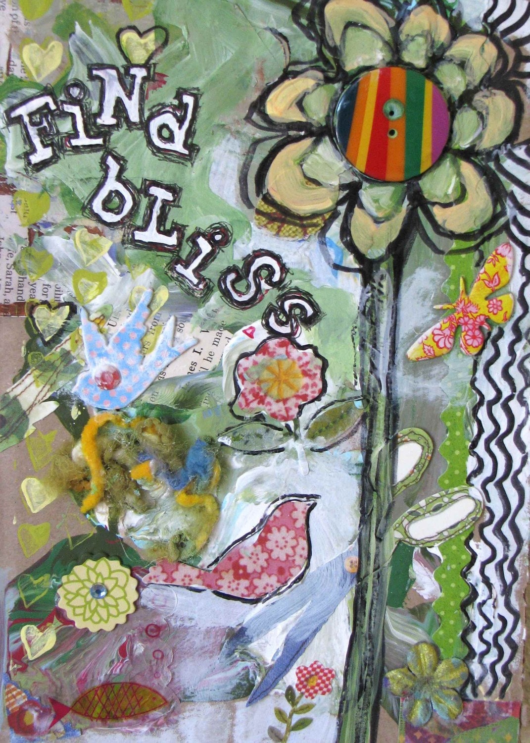 Find Bliss...trash Art...An Art Print...5X7