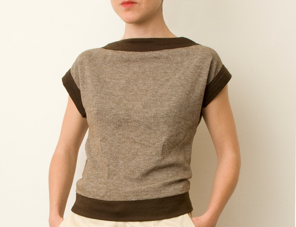 80s brown geometric cut tshirt unworn vintage XS