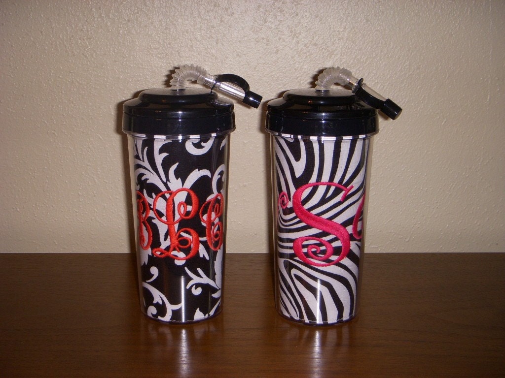 Personalized insulated tumbler cup-20 ounces, embroidered, monogrammed and customized travel tumbler with straw lid
