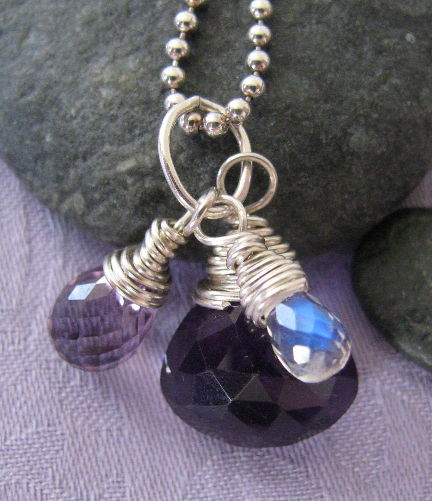 Amethyst & Moonstone Cluster Necklace : February Birthstone