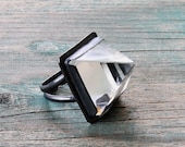 Quartz Crystal Pyramid Ring - Oxidized Sterling Silver - Your size